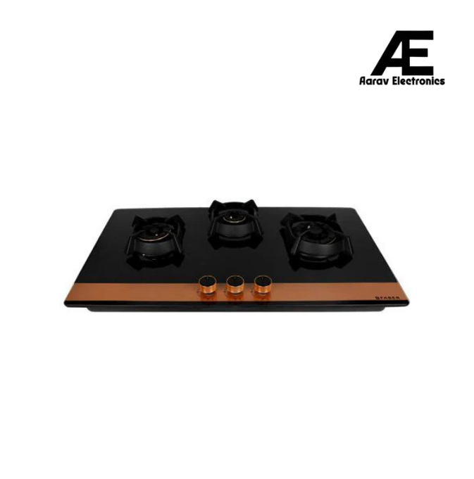 Faber Utopia Pro 90cm 3 Burner Built-In Gas Hob | 8mm Toughened Black Glass | Auto Electric Ignition | Cast Iron Pan Support - HOB Utopia Pro HT 903 BR CI