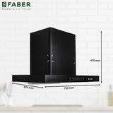 Faber HOOD BONITO 3D IN HC SC FL BK 75 Kitchen Chimney, 75 cm, 1250 m³/hr, Filterless, Electro Thermal Auto Clean, Touch & Gesture Control