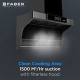 Faber HOOD COSMIC FL HC BK 90 Kitchen Chimney | 90 cm, 1500 m³/hr, Filterless, Heat Auto Clean, Touch & Gesture Control