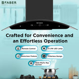 Faber HOOD ENIGMA BLDC HC SC BK 90 Kitchen Chimney | 90 cm, 1600 m³/hr, BLDC Motor, Filterless, Auto Clean, LPG Leakage Sensor