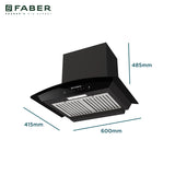Faber FEEL PRO TC SC BF BK 60 Kitchen Chimney | 60 cm, 1320 m³/hr, 3-Layer SS Baffle Filter, Touch & Gesture Control
