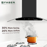 Faber HOOD MYSTIC HC SC FL BK IN 90 Auto Clean Kitchen Chimney, 90 cm, 1500 m³/hr, Filterless, BLDC Motor