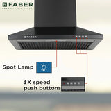 Faber HOOD PLUTO PB BF BK 60 Kitchen Chimney | 60 cm, 1000 m³/hr, Baffle Filter, Push Button Control