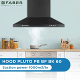 Faber HOOD PLUTO PB BF BK 60 Kitchen Chimney | 60 cm, 1000 m³/hr, Baffle Filter, Push Button Control