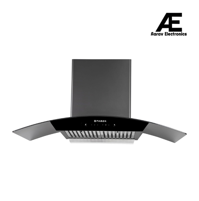 Faber 90 cm 1320 m³/hr Curved Glass Kitchen Chimney | 3 Layer Baffle Filter | Gravity Suction| Touch&Gesture Control | Oil Collector | 12 years warranty on Motor| Hood Feel Pro TC SC BF BK 90 | Black