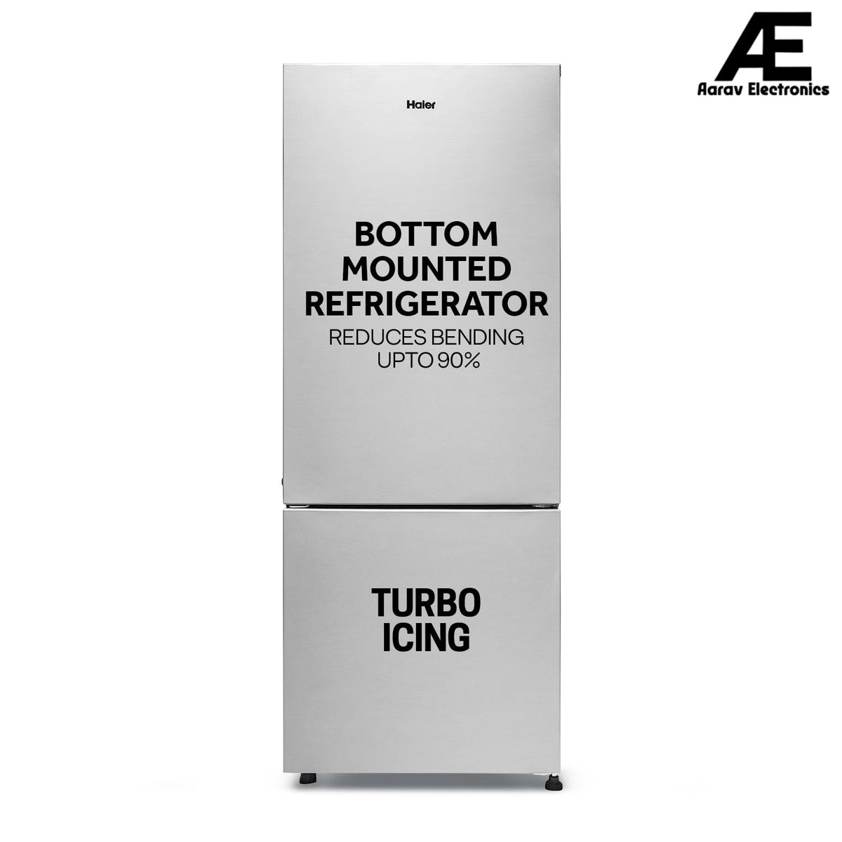Haier 325 L 2 Star Frost Free Bottom Mount Double Door Refrigerator | Jhukna Mat - Bottom Freezer | Twin Inverter | Twist Ice Maker | 1 Hour Icing Technology (HRB-3502BS-P, Brushline Silver)