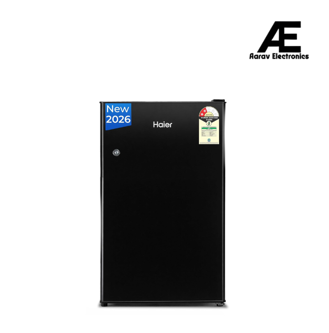 Haier 100 L 2 Star Direct Cool Single Door Mini Bar Refrigerator with Chiller Freezer Box, LED Light for Clear View, Lock & Key and Easy Clean Back (HRD-1252KSA, Black Steel, 2026 Model)