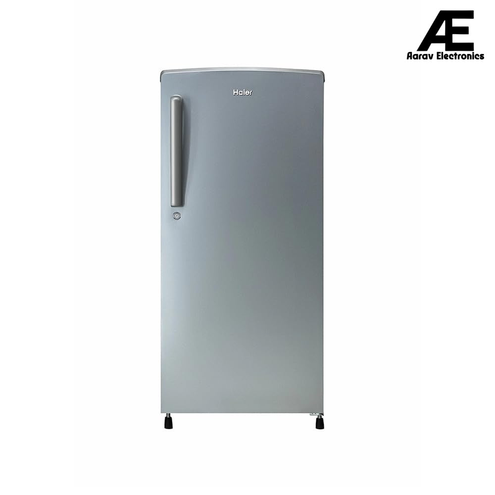Haier 185L 1 Star Direct Cool Single Door Refrigerator | Toughened Glass Shelves | Large Veg Box | Fast Ice Making | Longer Cooling Retention | Easy Clean Back (HRD-2061SMS-N, Moon Silver)