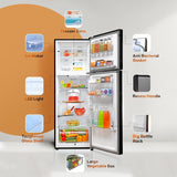 Haier 240L 2 Star Frost Free Top Mount Double Door Refrigerator|5 In 1 Convertible Modes|Twin Inverter|200% Faster Ice Making in 49 Minutes (HRF-2902IBGB-P, GE Black)