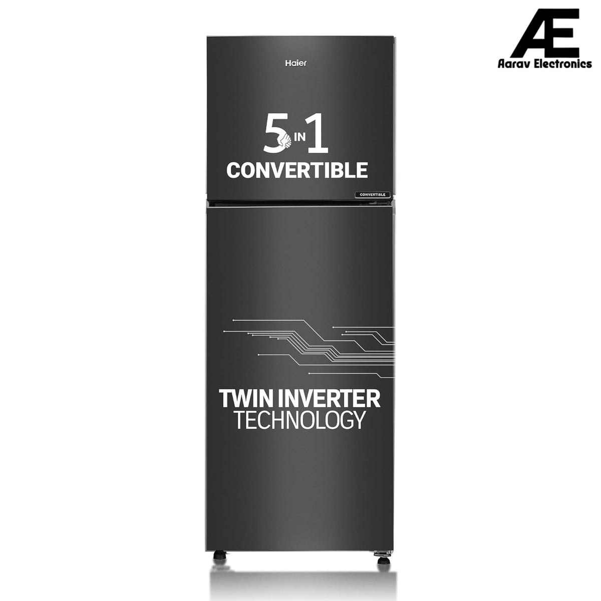 Haier 240L 2 Star Frost Free Top Mount Double Door Refrigerator|5 In 1 Convertible Modes|Twin Inverter|200% Faster Ice Making in 49 Minutes (HRF-2902IBGB-P, GE Black)