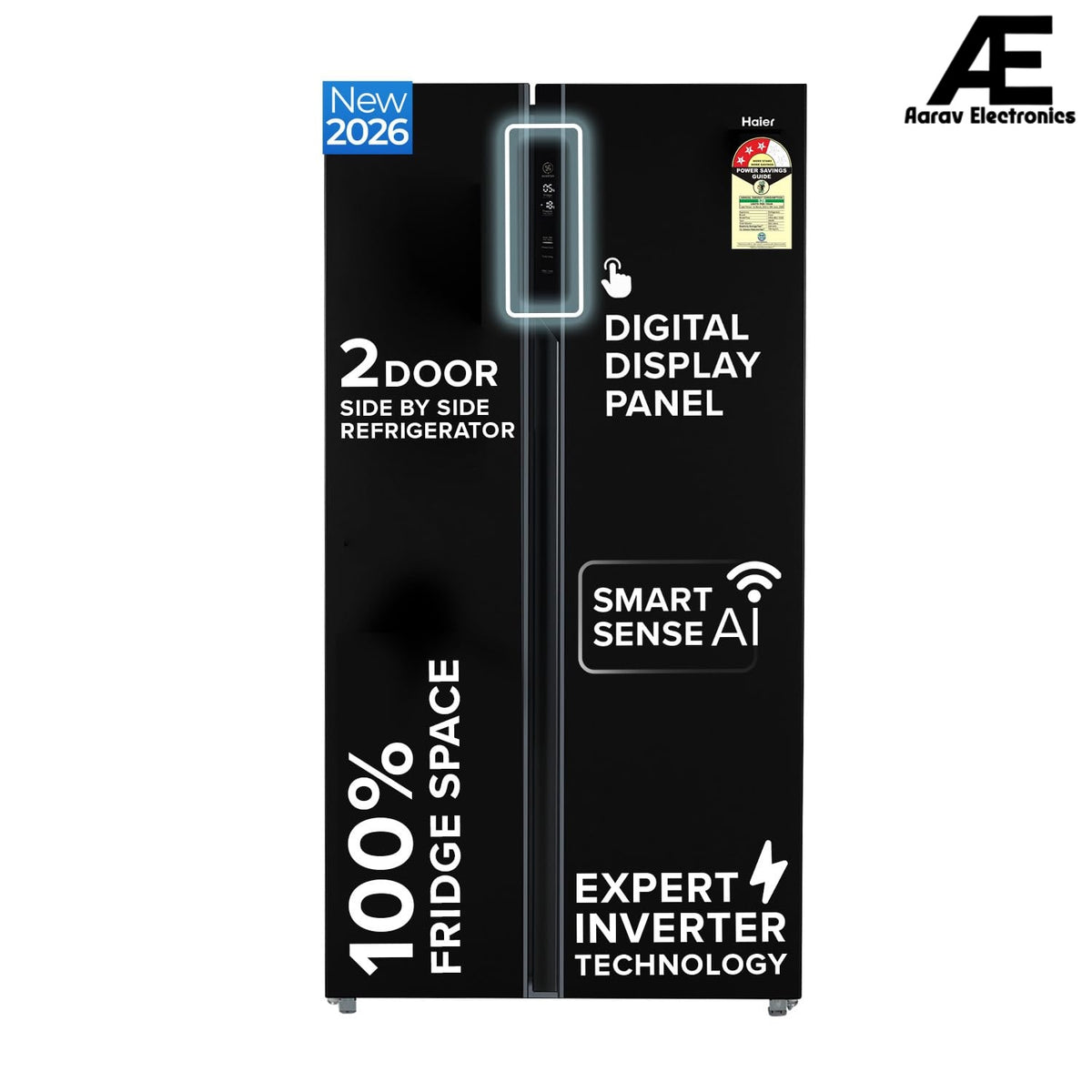 Haier 602L 3 Star 2 Door Premium Glass Side by Side Frost Free Refrigerator|100% Convertible|Wi-Fi|Expert Inverter Technology|Digital Display Panel|Triple Twist Ice Maker (HRS-682KGU1, Black Glass)