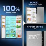 Haier 602L 3Star 2-Door Side by Side Frost Free Refrigerator|Convertible|Smart Sense AI | Expert Inverter|Digital Display Panel | Deo Fresh Technology (HRS-682SSU1, Shiny Silver)