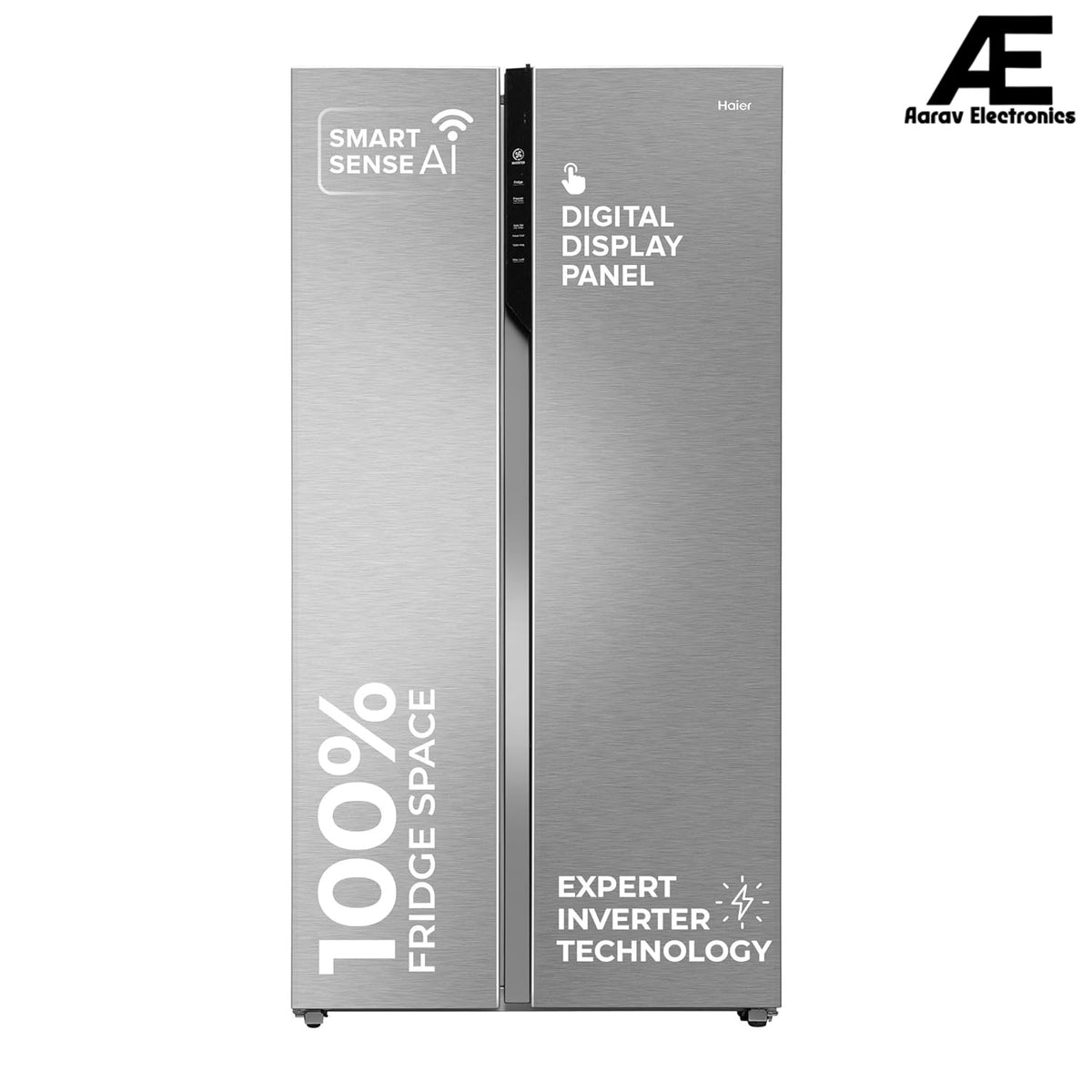 Haier 602L 3Star 2-Door Side by Side Frost Free Refrigerator|Convertible|Smart Sense AI | Expert Inverter|Digital Display Panel | Deo Fresh Technology (HRS-682SSU1, Shiny Silver)