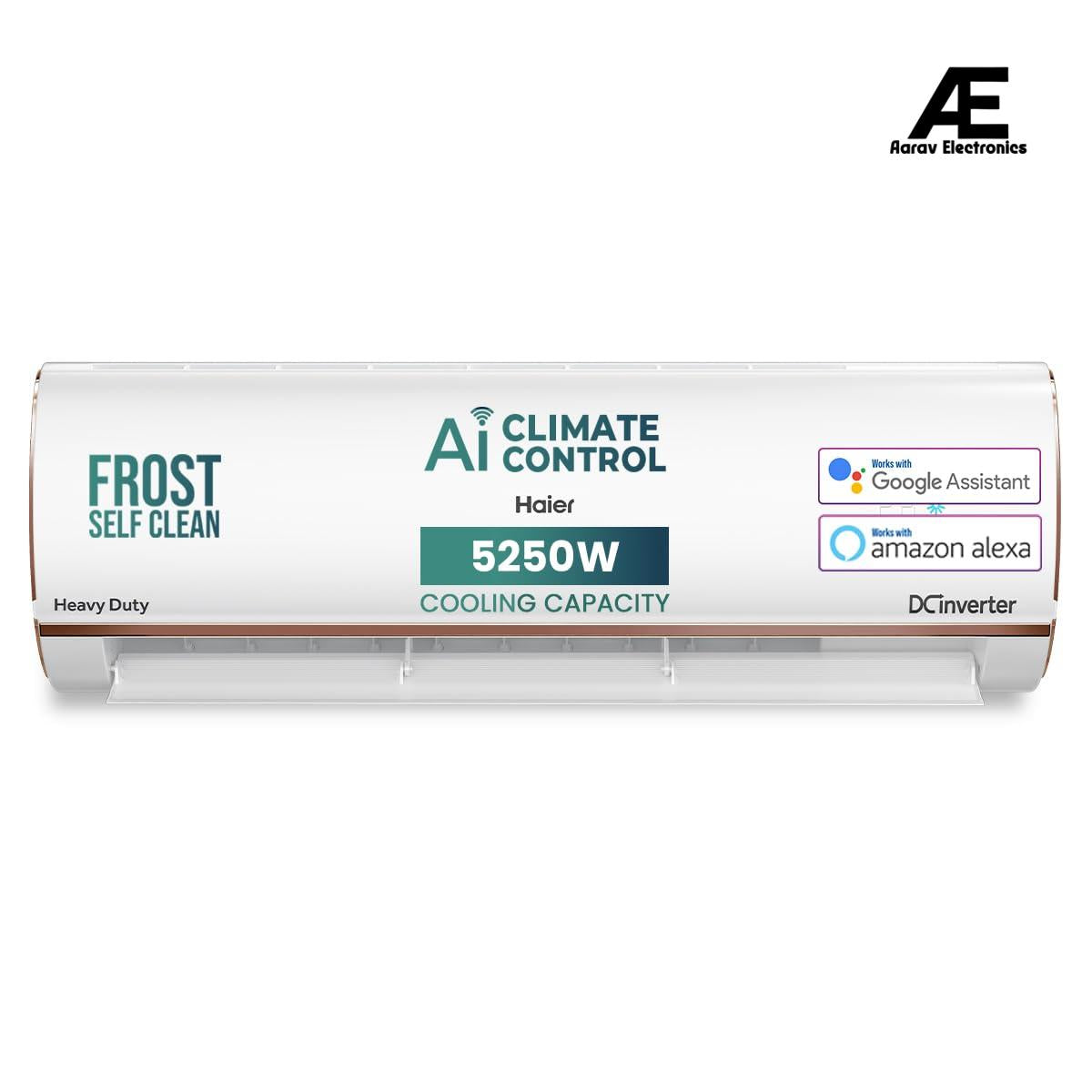 Haier 1.5 Ton 4 Star AI Climate Control Smart Split AC (5250 Watts, Copper, Wi-Fi, 4-Way Swing, Triple Inverter, 7 in 1, Frost Self Clean, HD Filter, Cools at 60°C - HSU18K-PYAIR4BN-INV, White)