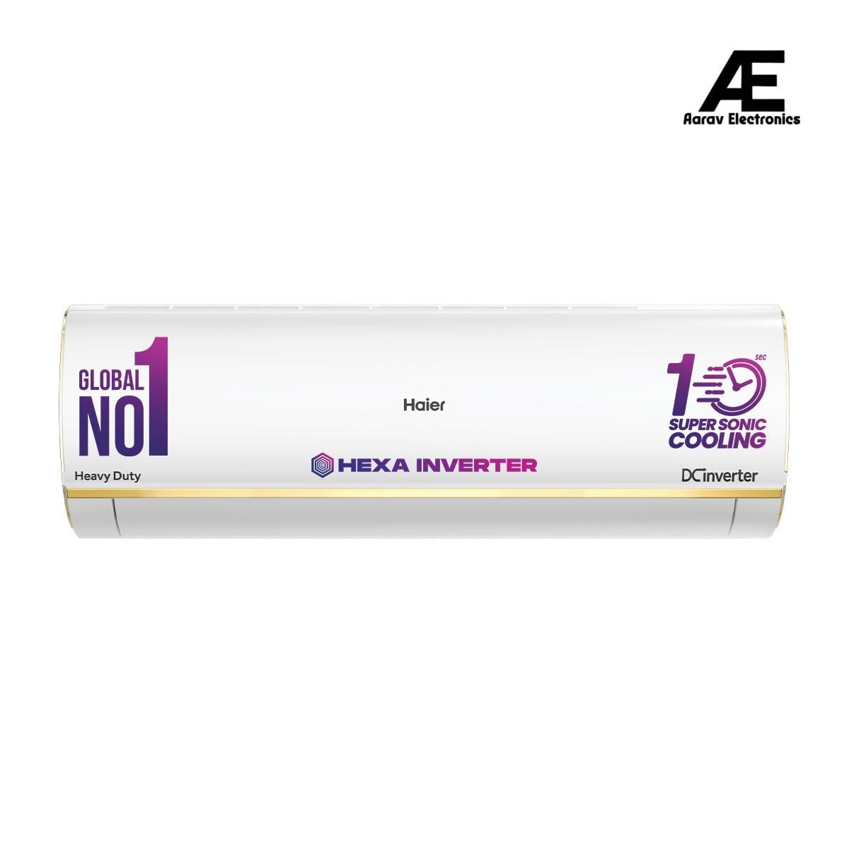 Haier 1 Ton 5 Star HEXA Inverter Split AC (3600W, Copper, Heavy Duty, 4-Way Swing, 7 in 1, Frost Self Clean, HD Filter, Cools at 60°C Temp, 20 Mtrs Air Throw - HSU14K-PYSG5BN-INV, White)