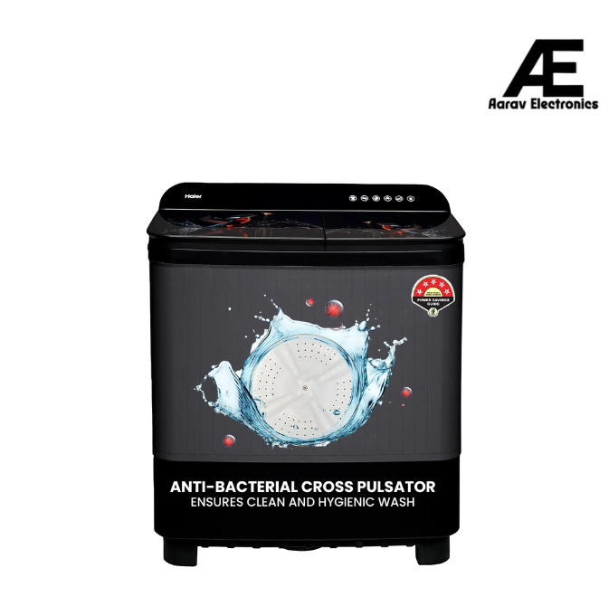 Haier 9 kg 5 Star Toughened Glass & Vortex pulsator Semi Automatic Top Load (HTW110-178FLN,Black)