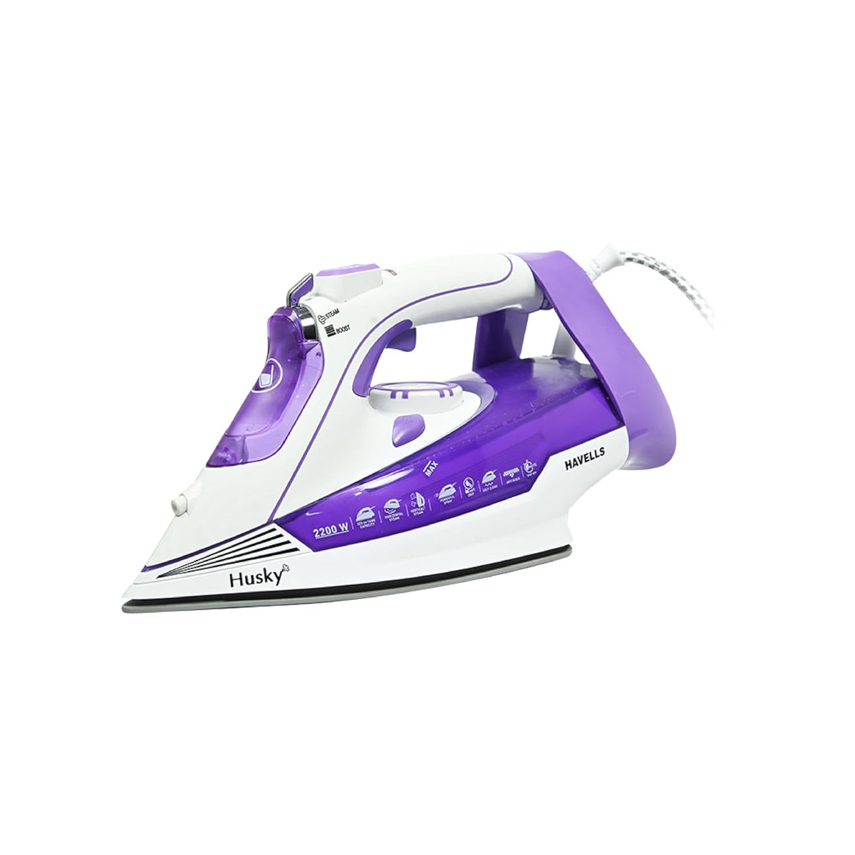 HAVELLS Husky 2200 W Steam Iron with Auto Shut Off, Steam Boost, Vertical, Horizontal Ironing, Anti Drip, Self-Cleaning & Anti Calc Technology (Purple)