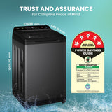 Haier SmartChoice 10.5 kg 5 Star Inbuilt Butterfly heater, Oceanus Wave Drum Washing Machine Fully Automatic Top Load (HWM105-H688BK,Black)