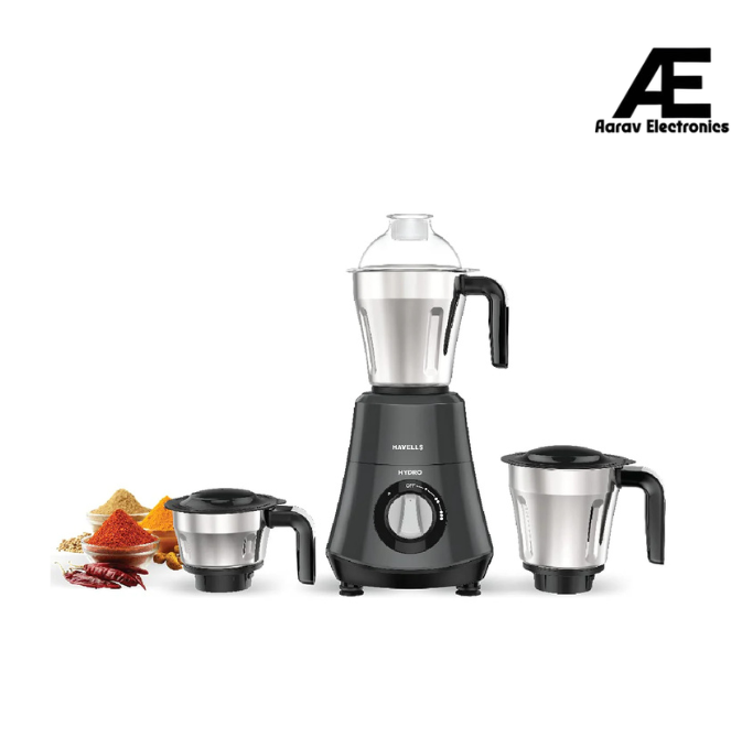 Havells Hydro 750W Mixer Grinder with 3 Stainless Steel Wide Mouth Jars