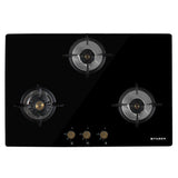 Faber 78 cm 3 Burner Built-in Gas Hob with Brass Burners, Auto Ignition & 8 mm Toughened Black Glass – Hob Maxus HT783 CRS BR CI AI