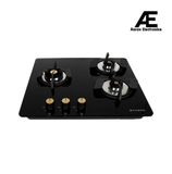 Faber Maxus 60cm 3 Burner Built-In Gas Hob | 8mm Toughened Black Glass | Auto Ignition | Cast Iron Pan Support - Hob Maxus HT603 CRS BR CI AI