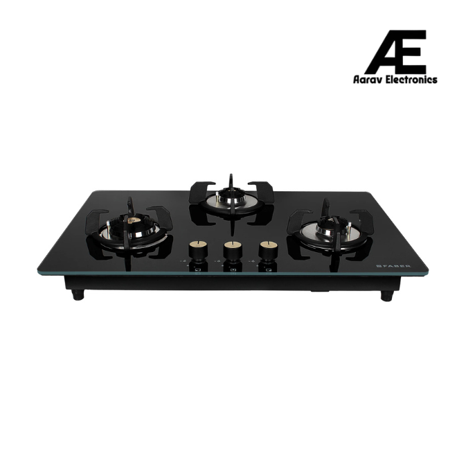 Faber 78 cm 3 Burner Built-in Gas Hob with Brass Burners, Auto Ignition & 8 mm Toughened Black Glass – Hob Maxus HT783 CRS BR CI AI