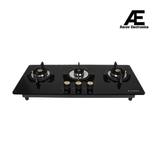 Faber 80 cm 3 Burner Built-in Gas Hob with Brass Burners, Auto Battery Ignition & 8 mm Toughened Black Glass – Hob Maxus HT803 CRS BR CI AI