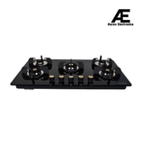 Faber 90 cm 5 Burner Built-in Gas Hob with Brass Burners, Auto Ignition & 8 mm Toughened Black Glass – Hob Maxus HT905 CRS BR CI AI