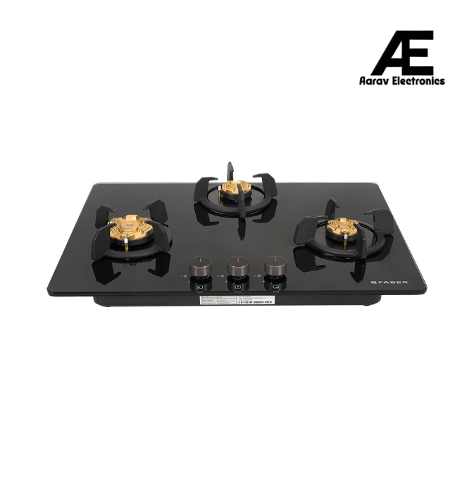 Faber 70 cm 3 Burner Built-in Gas Hob with Brass Burners, Auto Ignition & Toughened Glass – Hob PRIME HT703 CRS BR CI AI