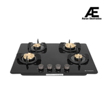 Faber 70 cm 4 Burner Built-in Gas Hob with Brass Burners, Auto Ignition, Multi-Flame Burners & 8 mm Toughened Black Glass – Hob PRIME HT704 CRS BR CI AI