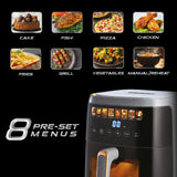 Usha iChef Smart Air Fryer 5L | 1500 Watt | 10 in 1 Functions | 8 Preset Menu | Turbo Air Circulation |360° View | Illuminated chamber | Oil Free Cooking | Digital display With Touch Panel (Blue)