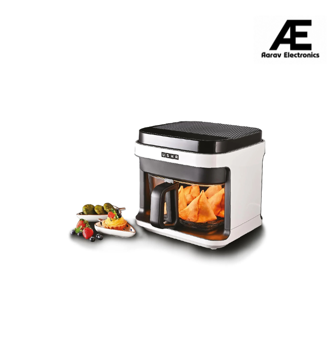 Usha iChef Smart Air Fryer 5.5L | 1200 Watt | 10 in 1 Functions | 8 Preset Menu | Turbo Air Circulation |360° View | Illuminated chamber | Oil Free Cooking | Digital display With Touch Panel (White)