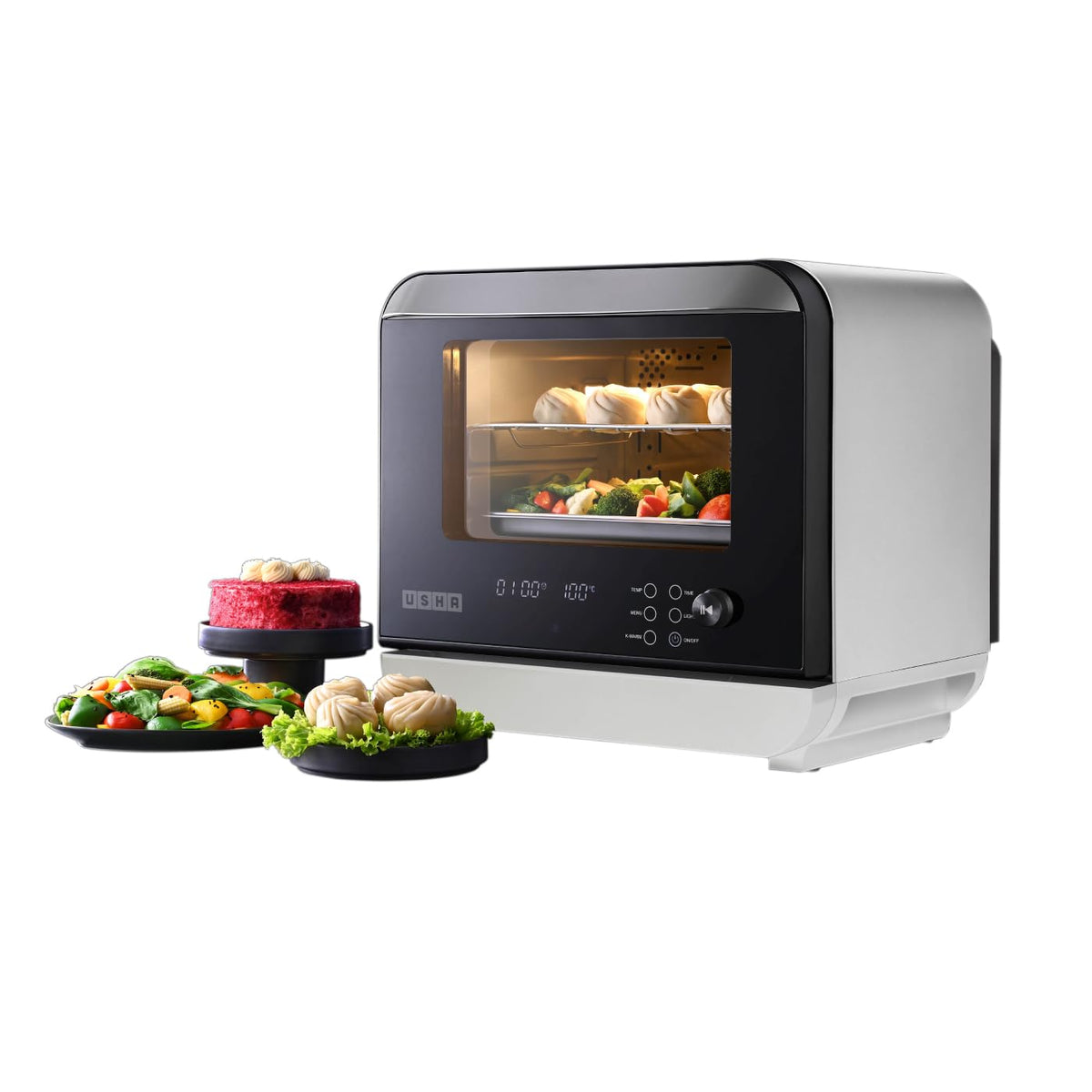 Usha iChef Steam Oven | Air Fryer | Steamer | 39 Pre-set Menus | 11 in-1 Functions | 3 Level cooking | Turbo Air Circulation | 1000 W Heating element and 800 W 3D Steam &amp; 18L (White)