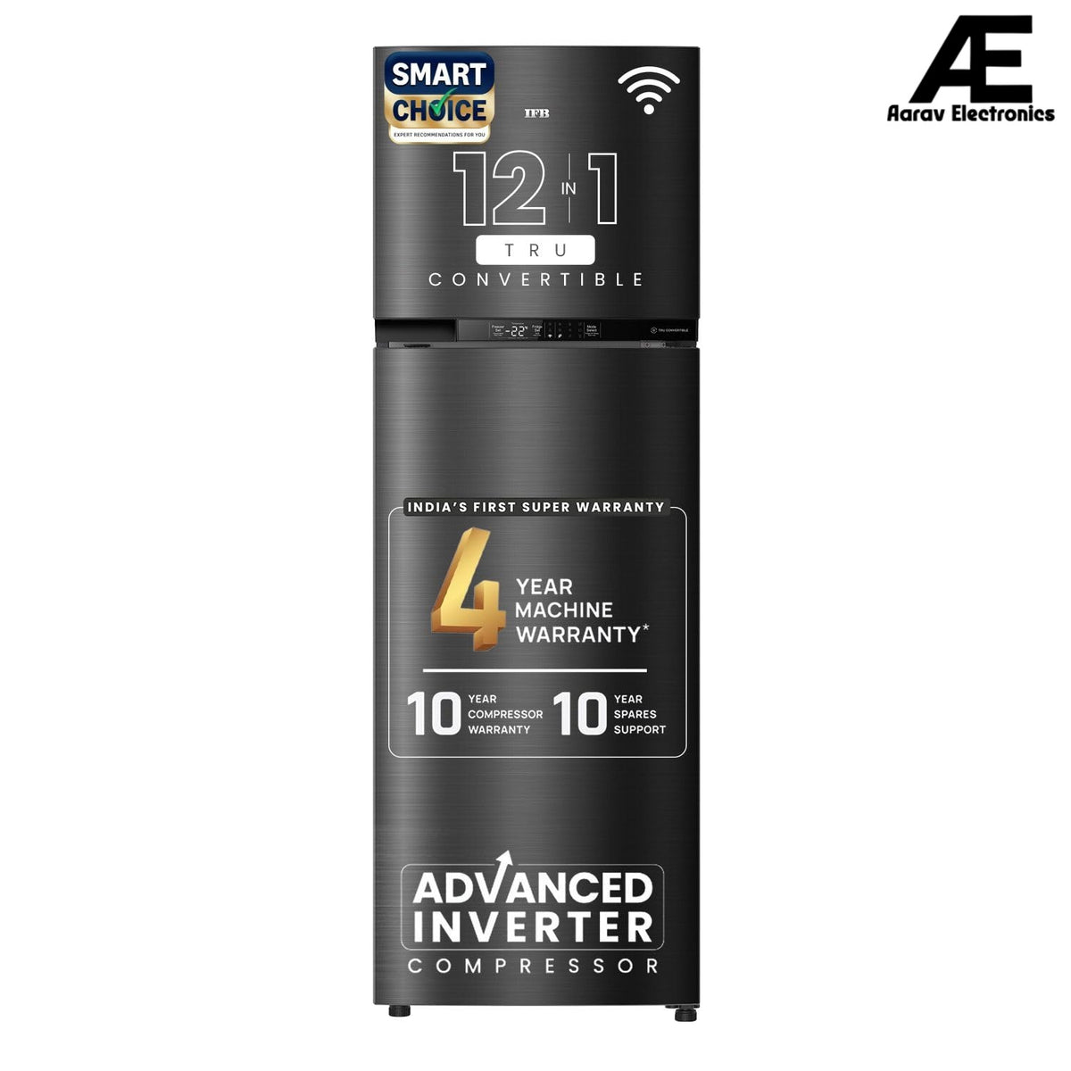 IFB Smart Choice 331L, 3 Star, Tru Convertible 12-in-1, Advanced Inverter Compressor, Frost Free Double Door Refrigerator, WiFi Enabled, 4-Year Machine Warranty (IFBFF-3833DKSETU, Metal Black)