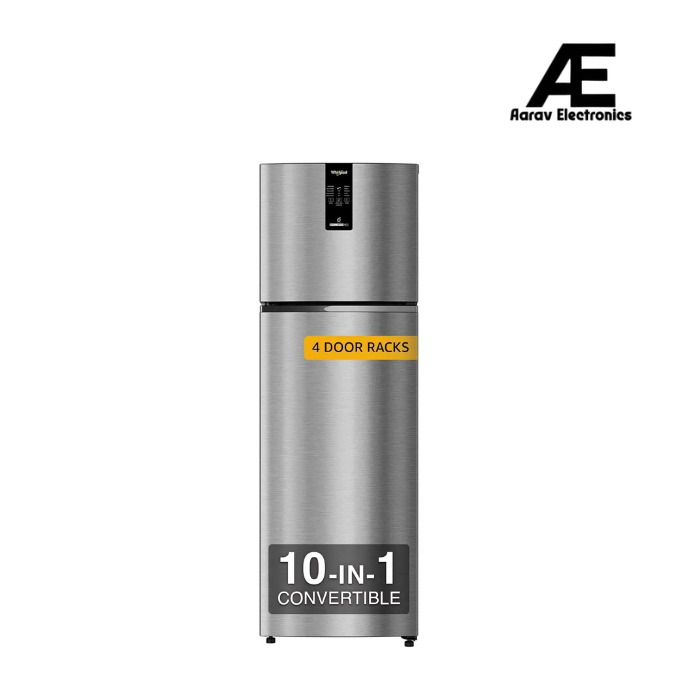 Whirlpool IntelliFresh Pro 235L 2 Star Convertible Frost Free Double Door Refrigerator with Inverter Compressor, Multi Air Flow, Convertible Mode & Toughened Glass Shelves, Titan Steel – IFPRO INV CNV 278 TITAN STEEL(2s)-Y (22339)