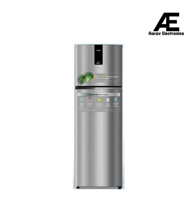 Whirlpool IntelliFresh 259L 2 Star Inverter Frost Free Double Door Refrigerator with Multi Air Flow, Toughened Glass Shelves & Stabilizer-Free Operation, Illusia Steel – IF INV ELT DF305 PRM ILLUSIA STEEL(2s)-Y (22376)