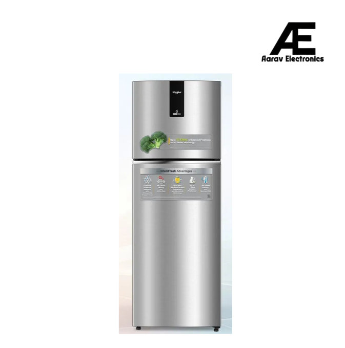 Whirlpool IntelliFresh 308L 2 Star Inverter Frost Free Double Door Refrigerator with Multi Air Flow, Toughened Glass Shelves & Stabilizer-Free Operation, Titan Steel – IF INV ELT DF355 TITAN STEEL(2S)-Y (22407)