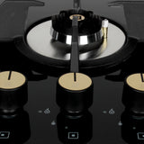 Faber 80 cm 3 Burner Built-in Gas Hob with Brass Burners, Auto Battery Ignition & 8 mm Toughened Black Glass – Hob Maxus HT803 CRS BR CI AI