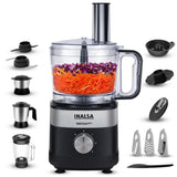 INALSA Food Processor For Kitchen With Mixer Grinder Juicer|1000 Watt Copper Motor|2.5L Processing Jar|Chopping,Kneading Blade|Citrus Juicer|Shredding,Slicing,Whisker&amp;French Fries Cutter-Inox1000 Pro