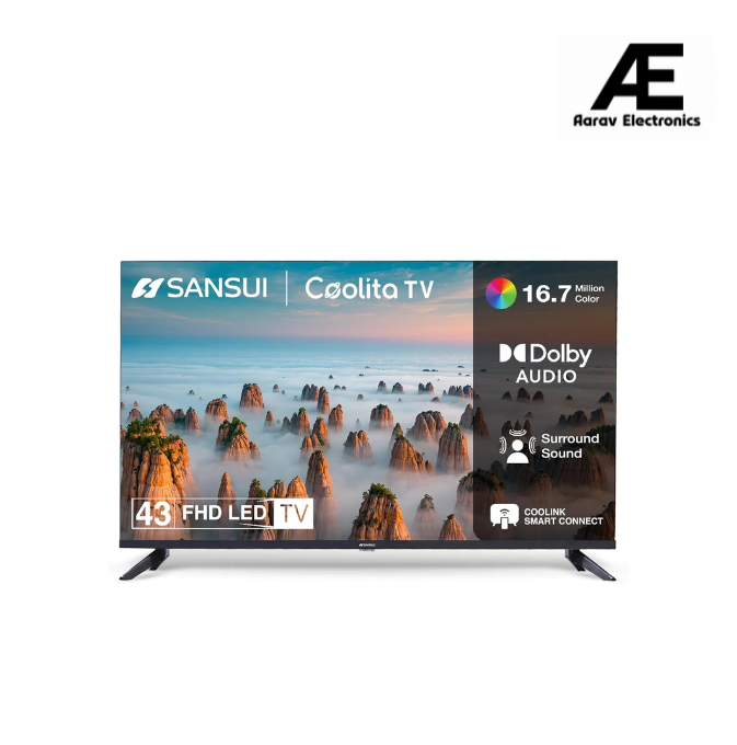SANSUI 2025 New Launch 109cm (43)| Full HD Smart Coolita TV | Dolby Audio | Surround Sound | Bezel-Less Disign | A+ Panel | 60Hz Refresh Rate LED TV JSWG43CSFHD (Black)