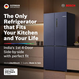Bosch 503L, 3 Star, Frost Free 4 Door Side-by-Side Refrigerator with Perfect fit technology,Zero Gap, Prevents wall collision,VitaFresh Plus Technology(2026 Model, KCP88E256I, Dark Lake Metal)