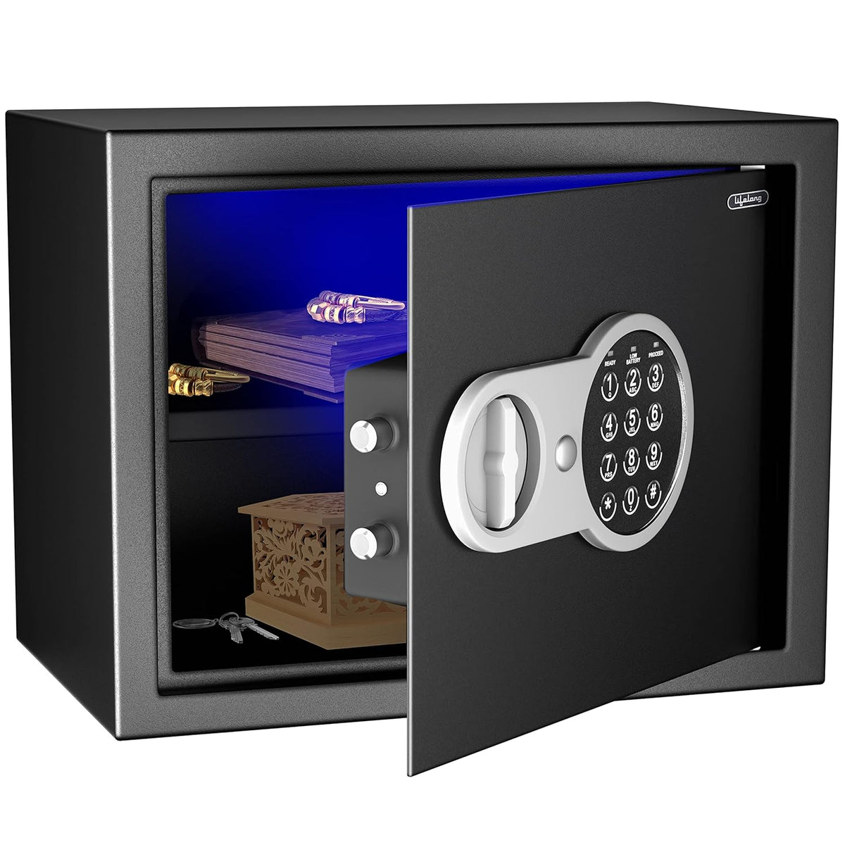 Lifelong 22 L Carbon Steel Digital Safe Locker Box For Home &amp; Office | Inbuilt LED Light | Essential Smart Home Locker for Gold, Jewellery, Cash | Tijori Box, Wardrobe Compatible, 1 Yr Warranty, Black