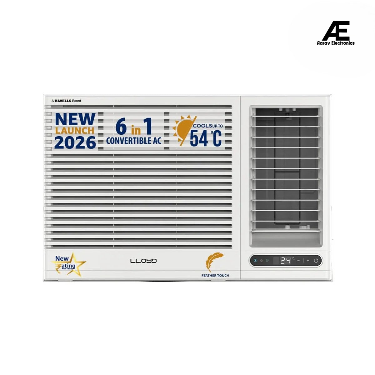 Lloyd 1.5 Ton 5 Star Side Throw Inverter Window AC (6 in 1 Convertible, Cools Up To 54°C, Turbo Cool, Feather Touch Control, Remote Control Operation, LED Display, 100% Copper, White, GLW18I5AGSPR)