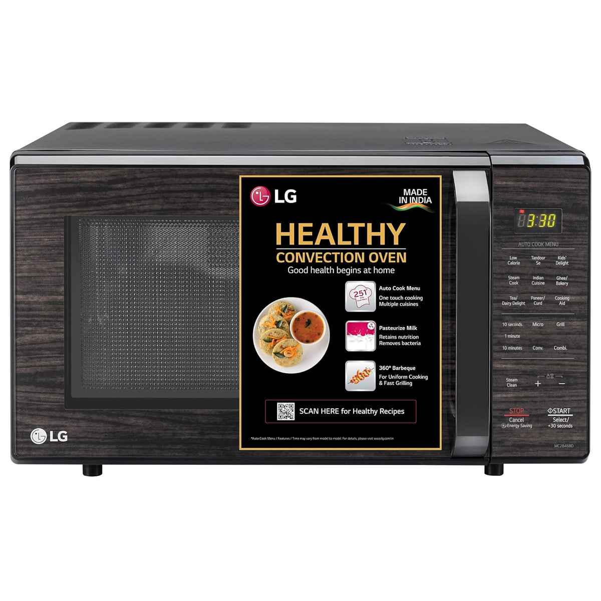 LG 28 L Convection Microwave Oven (MC2846BD, Black, Health Plus Menu | 251 Auto Cook Menu)