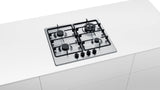 Bosch Series 4 60cm Gas Hob | 4 Burners | Stainless Steel Finish | Cast Iron Pan Supports | Enhanced Flame Stability | Frameless Design - PGH6B5B60I