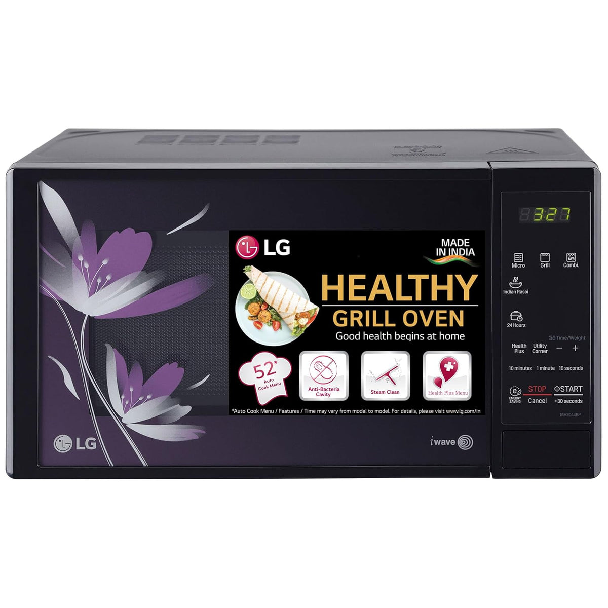 LG 20 L Grill / Solo Microwave Oven with Auto Cook Menu, Energy Saving, Quartz Heater, Anti Bacterial Cavity, Black MH2044BP