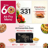 LG 28L Convertible Convection Microwave Oven, Air Fry, Charcoal Lighting Heater™, 331 Auto Cook Menus