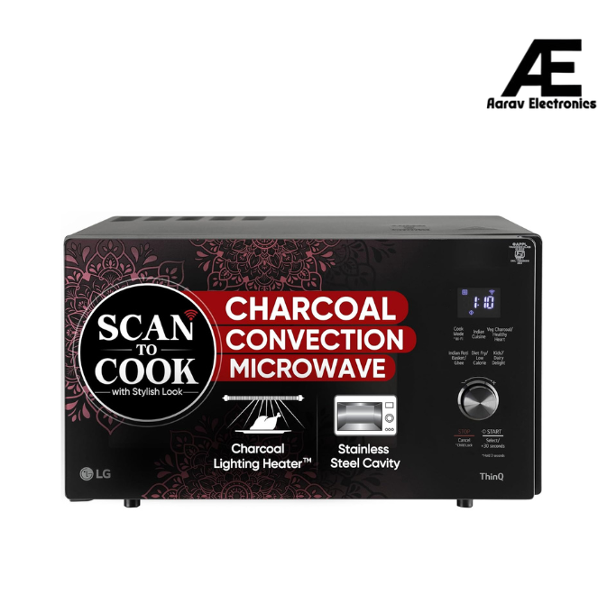 LG MJEN286VIW 28L Wi-Fi Enabled Scan to Cook Charcoal Convection Microwave Oven with Diet Fry™, Healthy Heart Recipes, 360° Motorised Rotisserie & Stainless Steel Cavity, Black