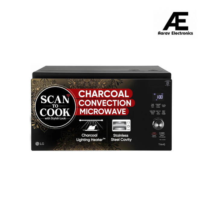 LG 32 L Scan to Cook Wi-Fi Enabled Charcoal Convection Healthy Microwave Oven (MJEN326UIW, Black - Regal Pattern, Heart Friendly Recipes, Pasteurized Milk, Ghee, Diet Fry &amp; 360° Motorised Rotisserie)