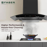 Faber Mystic 75 cm Filterless Kitchen Chimney with 1500 m³/hr Suction, BLDC Motor, Auto-Clean & Touch/Gesture Control – HOOD MYSTIC HC SC FL BK IN 75